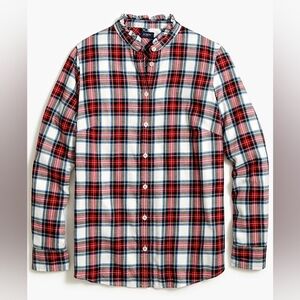 J Crew Holiday Plaid Flannel Ruffle Shirt M